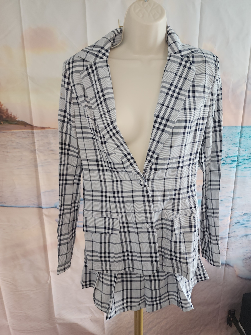 Melrose With LOVE TWO PIECE SET Plaid Black & White AND GREY SKORT AND BLAZER